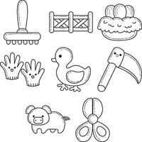 Coloring pages of duck and gloves. Gardening tools illustrations. vector