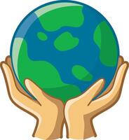 Icon of two hands bring an earth. Cute ecology icon for saving earth. vector