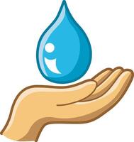 Icon of water in the hand. Cute ecology icon for saving earth. vector