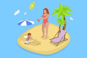 Mother and child on a beach island vector