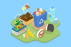 3D Isometric Flat Illustration of Waste Minimization, Managing Organic Garbage And Reducing Waste Through Hands-On Approach vector