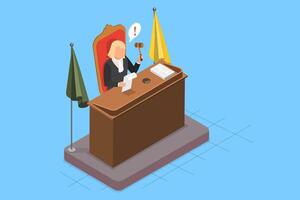 3D Isometric Flat Illustration of Judge In Court, Trial in Courtroom vector