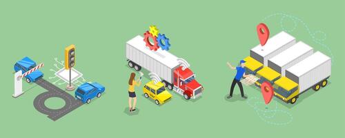 3D Isometric Flat Illustration of Logistics and Technologies, Smart Car System vector