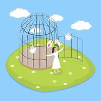 3D Isometric Flat Illustration of Breaking Free, Achieving Independence And Liberty Through Hard Work And Perseverance vector