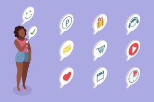 3D Isometric Flat Illustration of Using Smartphone, Enjoying SNS vector