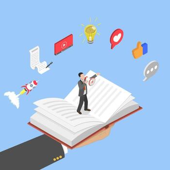 3D Isometric Flat Illustration of Storytelling, Copywriter Creating a Story vector