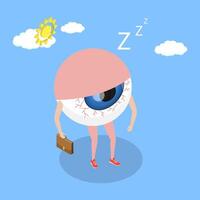 3D Isometric Flat Illustration of Sleep Disorder, Struggling With Fatigue And Insomnia, Red Eyes vector