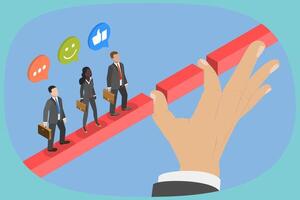 3D Isometric Flat Illustration of Employee Support , Helping to Raise a Career and Reach Success vector