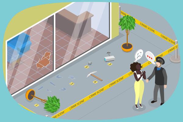 3D Isometric Flat Illustration of Crime Scene, Store Robbery
