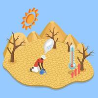 3D Isometric Flat Illustration of Drought, Extreme Wzeather Conditions, Lack of Rainfall vector