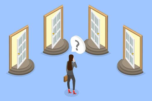 3D Isometric Flat Illustration of Making a Choice, Select The Best Career or Life Path Option vector