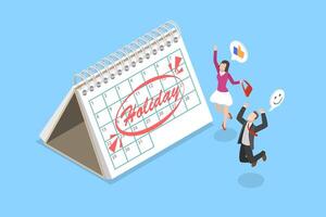 3D Isometric Flat Illustration of Employee Long Holiday, Annual Leave vector