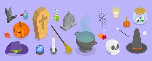 Halloween themed decorations and props vector