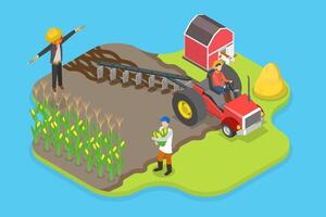 3D Isometric Flat Illustration of Agricultural Workers, Farming And Crop Production vector