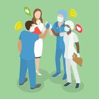 3D Isometric Flat Illustration of Hospital Team, Delighted Doctors Exchange Congratulations vector