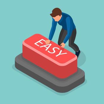 3D Isometric Flat Illustration of Easy Button, Startup Launch, Start New Business vector