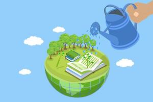 3D Isometric Flat Illustration of Sustainable and Friendly Environment, Awareness about Importance of Protecting Nature vector