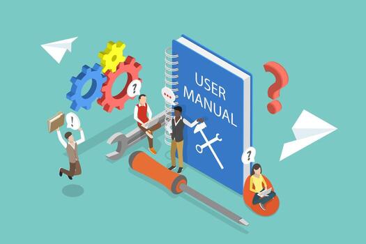 3D Isometric Flat Illustration of User Manual, Instructional Guides And Handbooks For Better Understanding vector