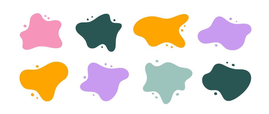 Abstract organic shapes collection. Irregular liquid forms set. Nice amoeba blobs, blotches, drops or stains bundle. Different design elements for label, sticker, banner, tag, collage