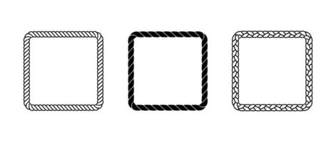 Set of rope frames. Squared cord border collection. Rectangular rope loop pack. Chain, braid or plait border bundle. Square design elements for decor, banner, poster, booklet. Decoration frames vector