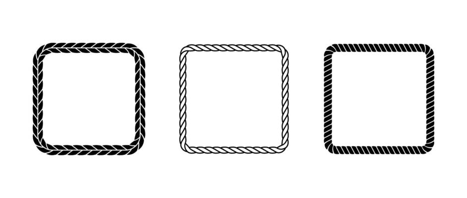 Set of rope frames. Squared cord border collection. Rectangular rope pack. Chain, braid or plait border bundle. Square design elements for decor, banner, poster, booklet. Decoration frames