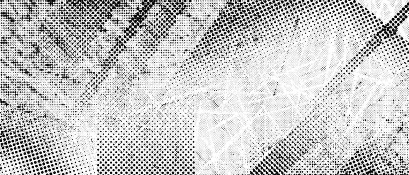 Halftone grunge punk texture. Distorted rough dirty scratch and splash background. Dotted glitch wallpaper for banner, poster, flyer, print, overlay. Distressed scuffed textured backdrop vector