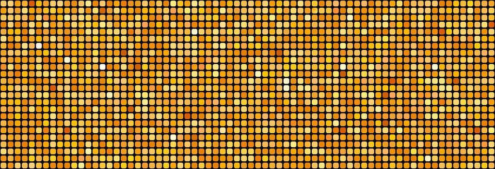 Golden disco party seamless pattern. Yellow round sequin mosaic texture background. Abstract shining gold halftone wallpaper. Pop up comic glitter sparkles backdrop. Retro design template vector