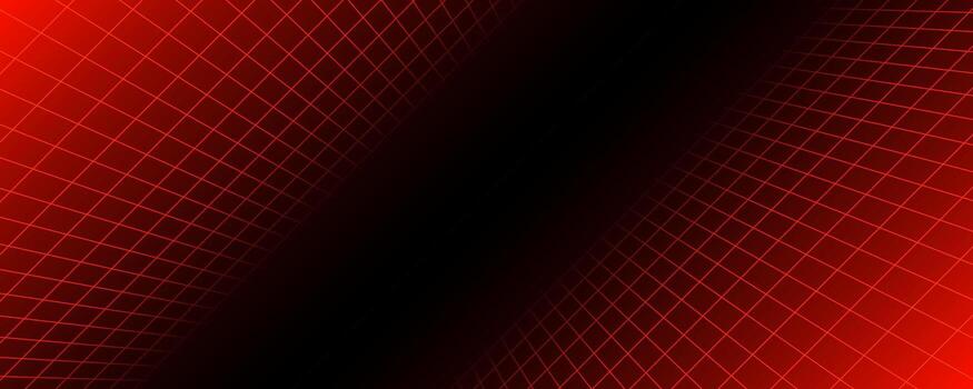 Red glowing neon wireframe background. Shining checkered diagonal grid planes in perspective. Retro futuristic depth wallpaper. Arcade game sci fi matrix surface backdrop for poster, banner vector