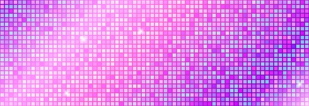 Pink purple disco party seamless pattern. Iridescent sequin mosaic texture background. Abstract shining halftone wallpaper. Pop up comic glitter sparkles backdrop. Retro design template vector