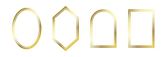 Thin golden frame set. Gold geometric border collection in art deco style. Thin linear shining rectangular shape bundle. Brass glowing shiny boarder element pack for photo, cadre, poster, card vector