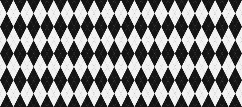 Black and white seamless argyle pattern. Rhombus repeated texture background. Diamond forms and stitches for textile design, fabric print, wrapping paper, clothes pattern design vector