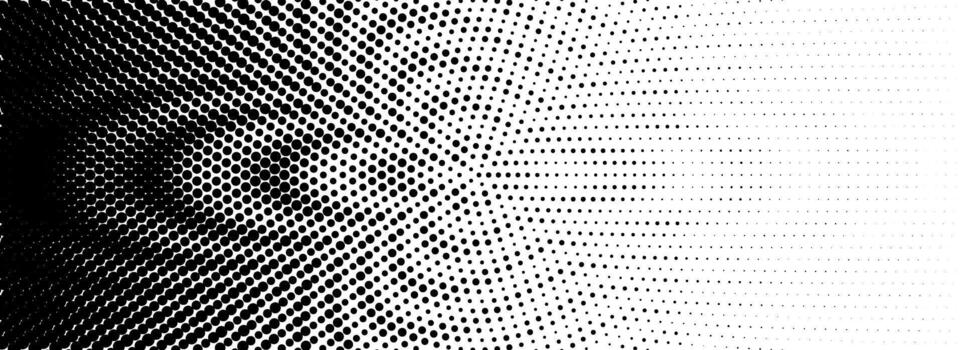 punteado trama de semitonos degradado textura. desvanecimiento ondulado polca punto antecedentes. punto curvo circular modelo fondo de pantalla. negro y blanco cómic popular Arte cubrir fondo. trama de semitonos trama ola muaré efecto vector