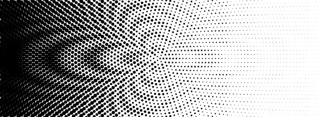 Dotted halftone gradient texture. Fading wavy polka dot background. Dot curved circular pattern wallpaper. Black and white comic pop art overlay backdrop. Halftone raster wave moire effect