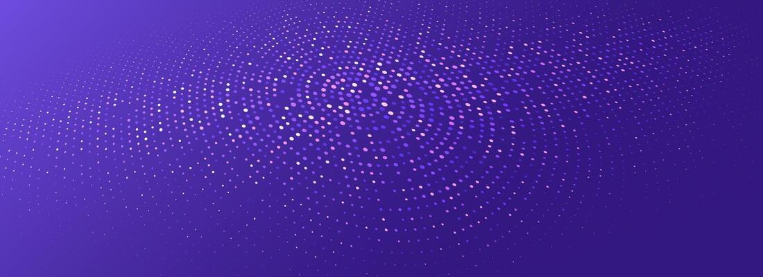 Purple glowing dotted texture. Abstract dot grid wallpaper. Curved halftone pattern background. Violet backdrop for technology, business, science, healthcare, medicine, presentation design