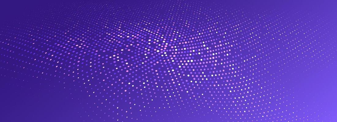 Purple glowing dotted texture. Abstract dot grid wallpaper. Curved halftone pattern background. Violet backdrop for technology, business, science, healthcare, medicine, presentation