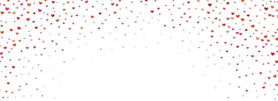Falling down heart-shaped confetti pattern. Splashed pink and red heart glitter background. Romantic wallpaper for celebration Saint Valentines day, birthday, wedding party. vector
