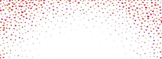Falling down heart-shaped confetti pattern. Splashed pink and red heart glitter background. Romantic decor wallpaper for celebration Saint Valentines day, birthday, wedding party. vector