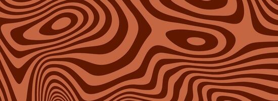 Retro coffee color background. Milk chocolate liquid dessert texture. Wavy swirl candy pattern for poster, cover, banner, decoration. Vintage brown trippy hippie wallpaper in 60s or 70s style vector