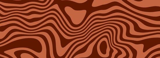 Retro chocolate color background. Milk coffee liquid desert texture. Wavy swirl candy pattern for poster, cover, banner, pamphlet. Brown trippy hippie wallpaper in 60s or 70s style vector