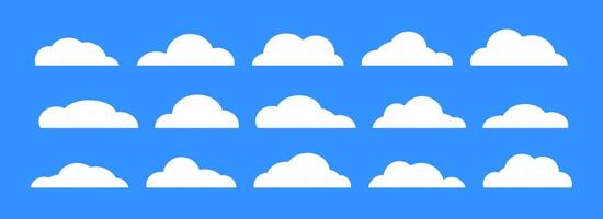 Empty cartoon clouds on purple background. Comic cloud shapes set for icon, poster, banner, label, badge, tag, logo, decoration. White blank speech bubble collection. Textbox claud bundle vector