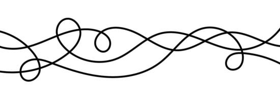 Thin squiggle lines. Wavy wiggle stripe pattern decoration. Curvy thread or yarn lines for ornament, decor, separate, divider. Tangled squiggly linear doodle shapes vector