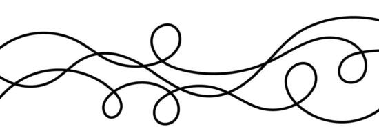 Thin squiggly lines. Wavy wiggle stripe pattern decoration. Curvy thread, string or yarn strikes for ornament, decor, separate, divider. Tangled squiggle linear doodle shapes. vector