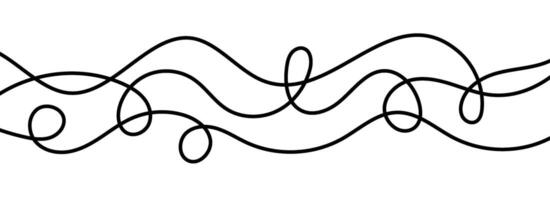 Thin squiggly lines. Wavy wiggle stripe pattern decoration. Curvy thread or yarn lines for ornament, decor, separate, divider. Tangled squiggle linear doodle shapes. vector