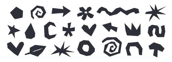 Paper cut out form set. Black abstract collage shape collection. Geometric paper element collection. Nursery decoration bundle for poster, banner, print. Children doodle illustration pack. vector