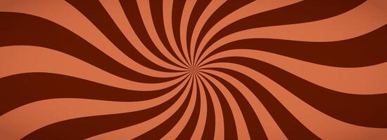 Chocolate color sunburst background. Milk coffee sunbeam pattern design. Brown nougat dessert wallpaper for template, banner, poster, flyer. Rotating cartoon candy rays and beams. vector