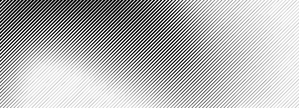 Fading line halftone gradient texture. Black diagonal stripe gradation background. Thin to thick vanishing slanted pattern backdrop. Oblique parallel stripe wallpaper for overlay, print, cover vector