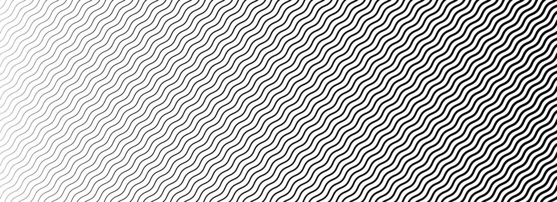 Wavy line geometric gradient pattern. Fading wave halftone gradation. Black and white curved stripe texture wallpaper. Thin to thick strike background for overlay, print, cover, graphic design.
