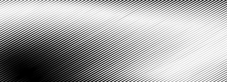 Vanishing linear gradient texture. Black diagonal stripe gradation background. Thin to thick fading slanted pattern backdrop. Oblique parallel stroke wallpaper for overlay, print, cover, banner vector