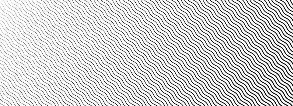 negro curvo raya textura fondo de pantalla. ola línea degradado modelo. desvanecimiento ondulado lineal trama de semitonos gradación. Delgado a grueso zig zag Huelga antecedentes para cubrir, imprimir, cubrir, gráfico diseño. vector