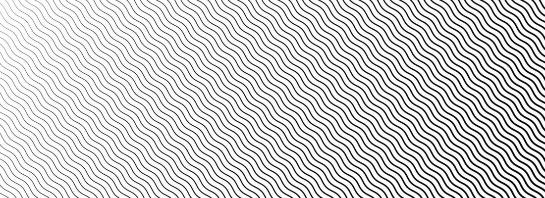 Black curved stripe texture wallpaper. Wave line gradient pattern. Fading wavy linear halftone gradation. Thin to thick zig zag strike background for overlay, print, cover, graphic design.